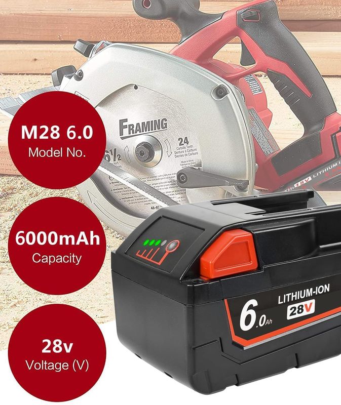 10 jaar fabriek vervanging 28V hoogspanning Milwaukee Power Tool Battery 6000mAh met 1 jaar garantie