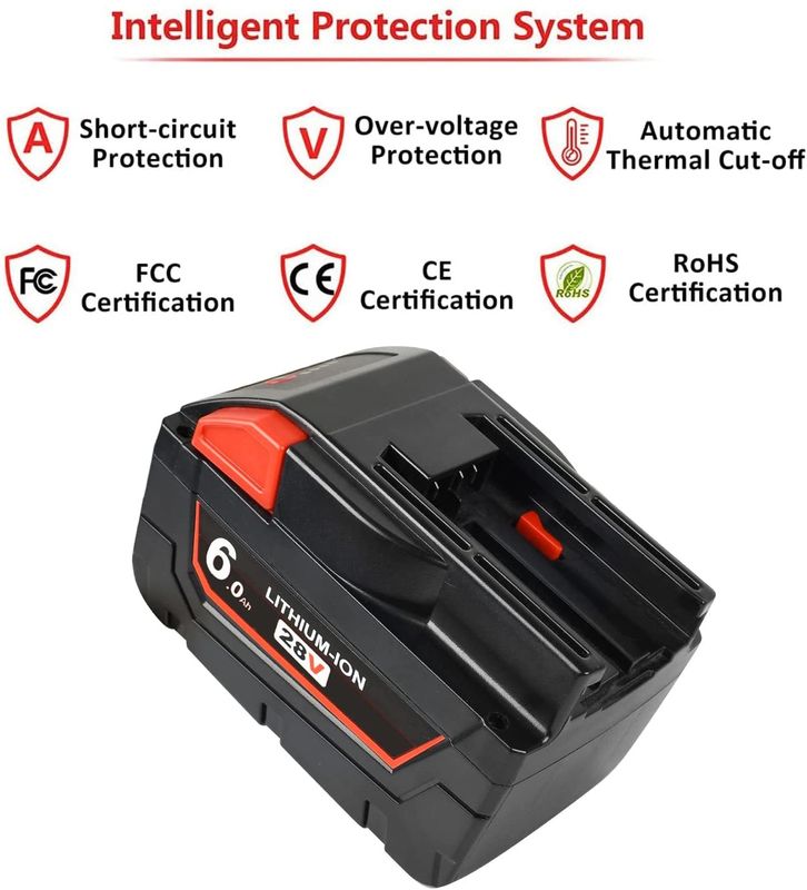 28V 6000mAh Slide Pack Battery Compatibel met Milwaukee Draadloze Power Tools Compatibel vervangend Milwaukee