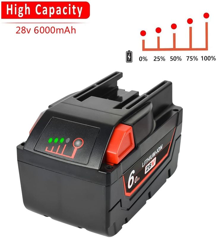 28V 6000mAh Slide Pack Battery Compatibel met Milwaukee Draadloze Power Tools Compatibel vervangend Milwaukee