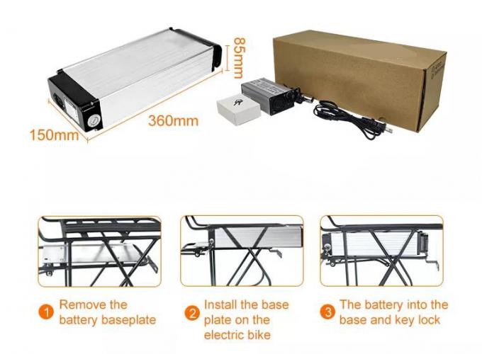 18650 Cell 48V 250W 500W Silver Rear Rack Rechargeable E Bike Battery 36V E Bike Battery Custom Produce ISO9001 Certificated Battery Fiets Accu Fahrrad Akku